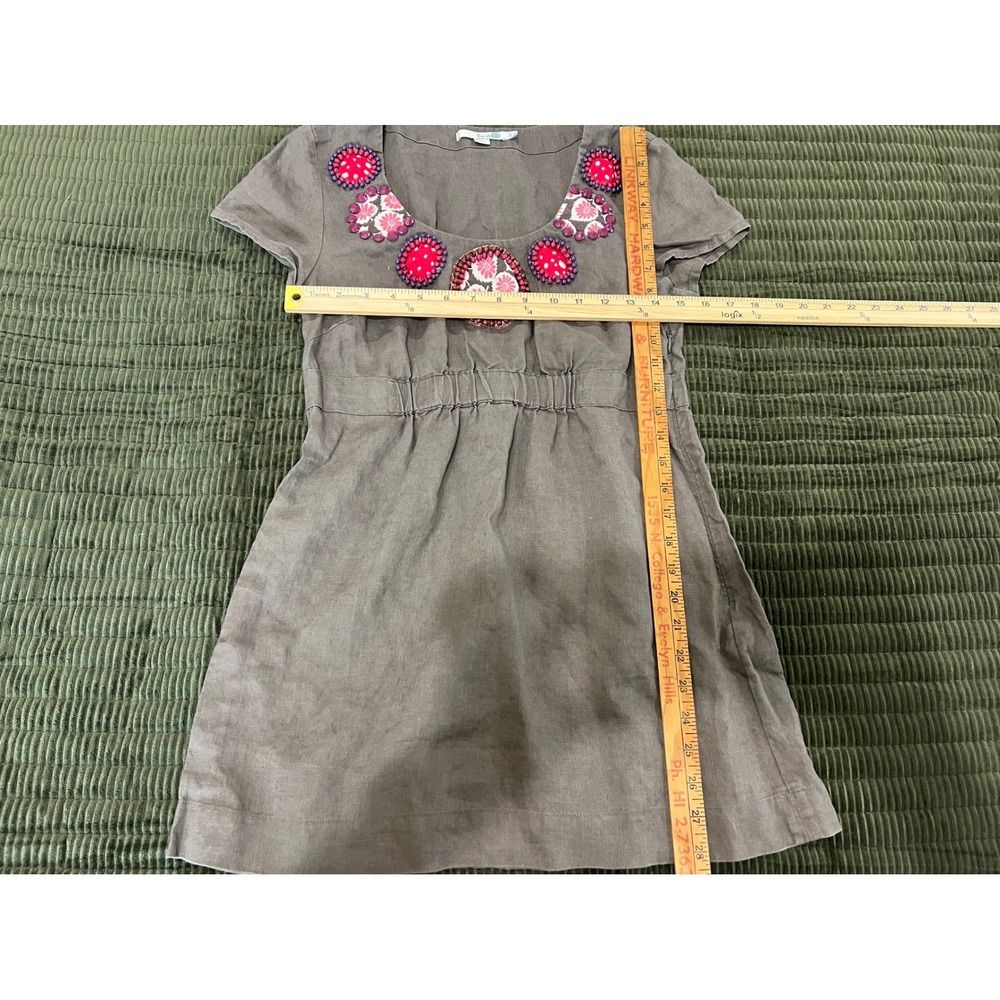 Boden Womens US 10 Brown Cotton Beaded Applique Tunic Dress Short Sleeve Boho - Picture 11 of 11